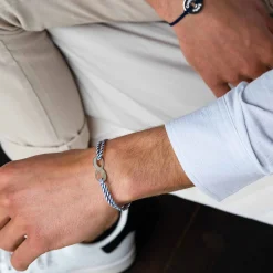 Bracelet infini homme personnalisé cordon marin tressé médaille gravée argent 25x10mm