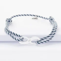 Bracelet infini homme personnalisé cordon marin tressé médaille gravée argent 25x10mm