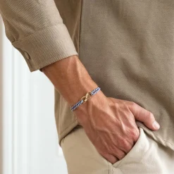 Bracelet infini homme personnalisé cordon marin tressé médaille gravée plaqué or 25x10mm