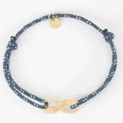 Bracelet infini homme personnalisé cordage marin simple médaille gravée plaqué or 25x10mm