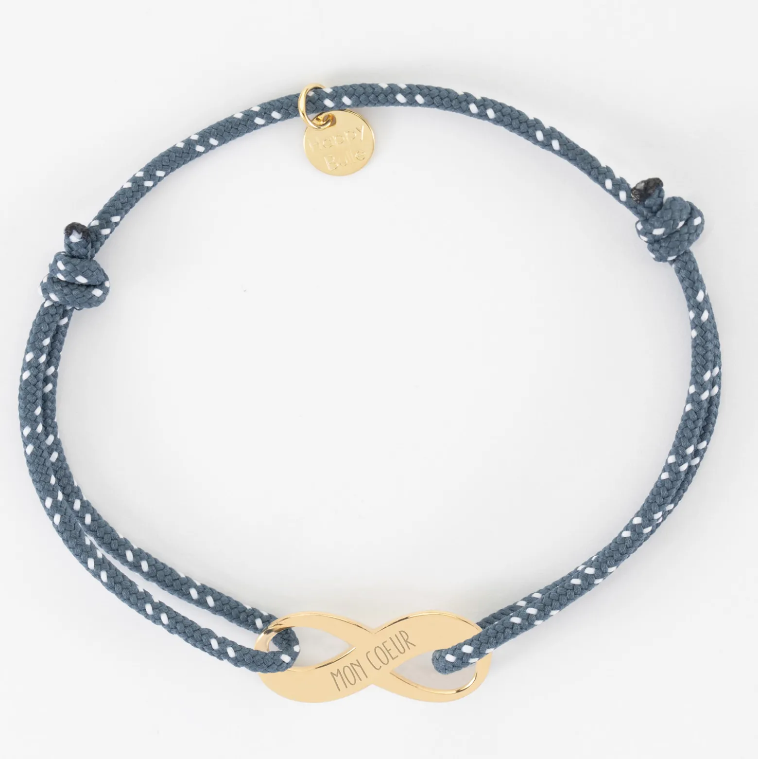 Bracelet infini homme personnalisé cordage marin simple médaille gravée plaqué or 25x10mm