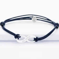 Bracelet infini homme personnalisé cordon double médaille gravée argent 25x10mm