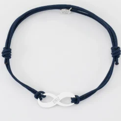 Bracelet infini homme personnalisé cordon double médaille gravée argent 25x10mm