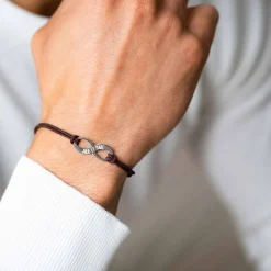 Bracelet infini homme personnalisé cordon double médaille gravée argent 25x10mm