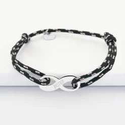 Bracelet infini homme personnalisé cordage marin simple médaille gravée argent 25x10 mm