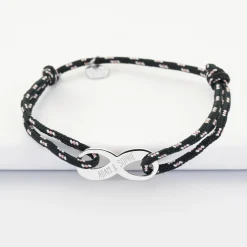 Bracelet infini homme personnalisé cordage marin simple médaille gravée argent 25x10 mm