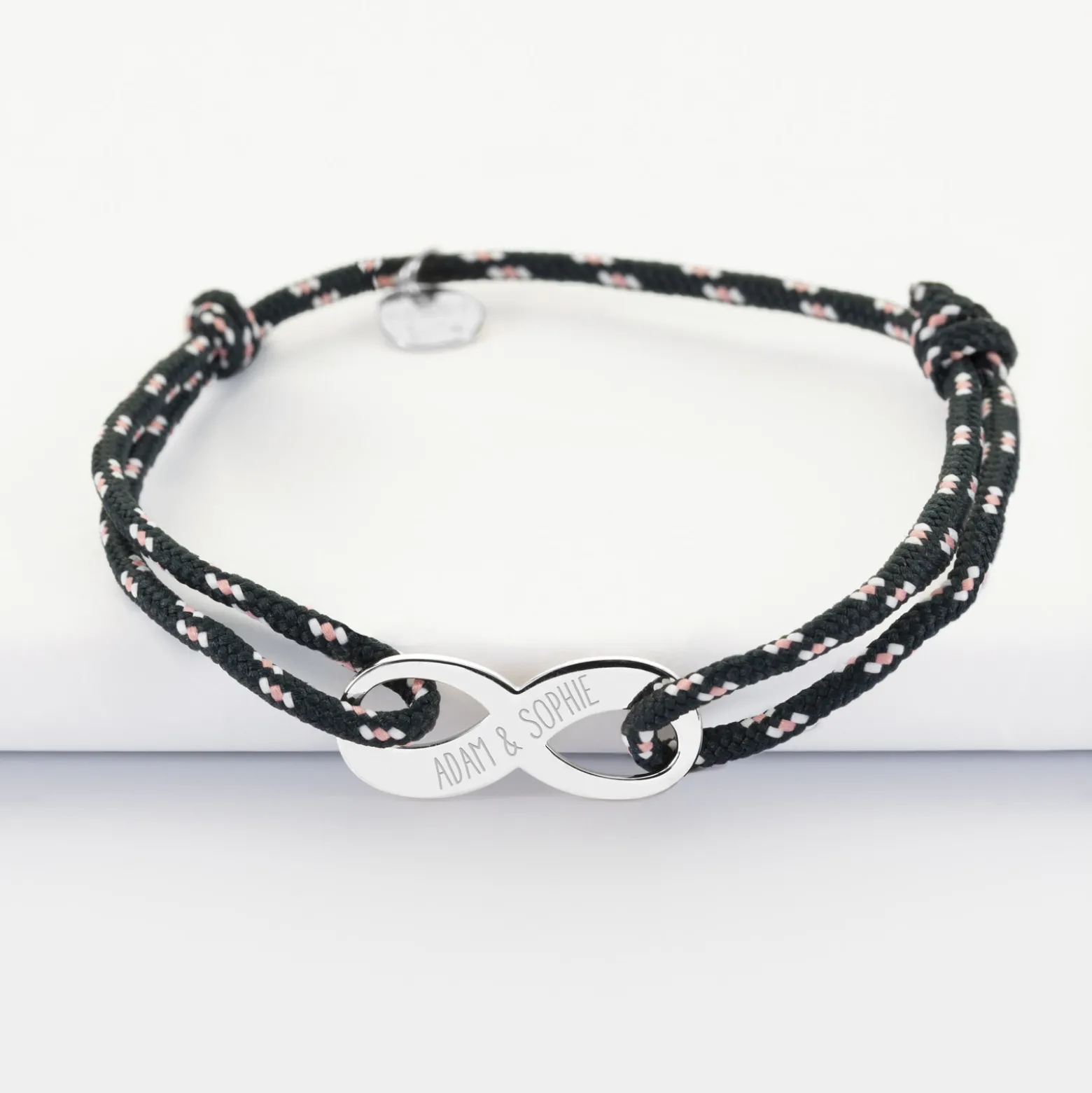 Bracelet infini homme personnalisé cordage marin simple médaille gravée argent 25x10 mm