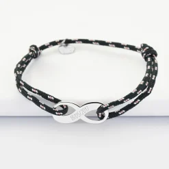 Bracelet infini homme personnalisé cordage marin simple médaille gravée argent 25x10 mm