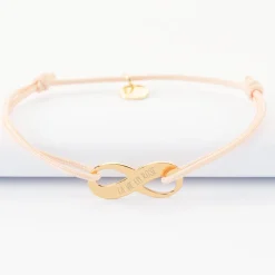Bracelet infini personnalisé médaille gravée plaqué or 25x10mm