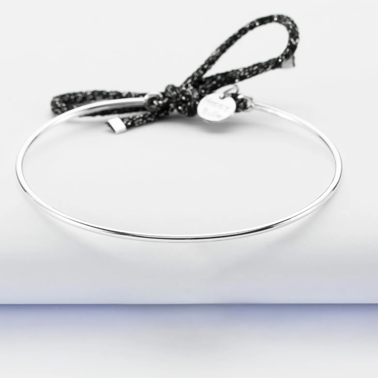 Bracelet jonc argent et cordon pailleté