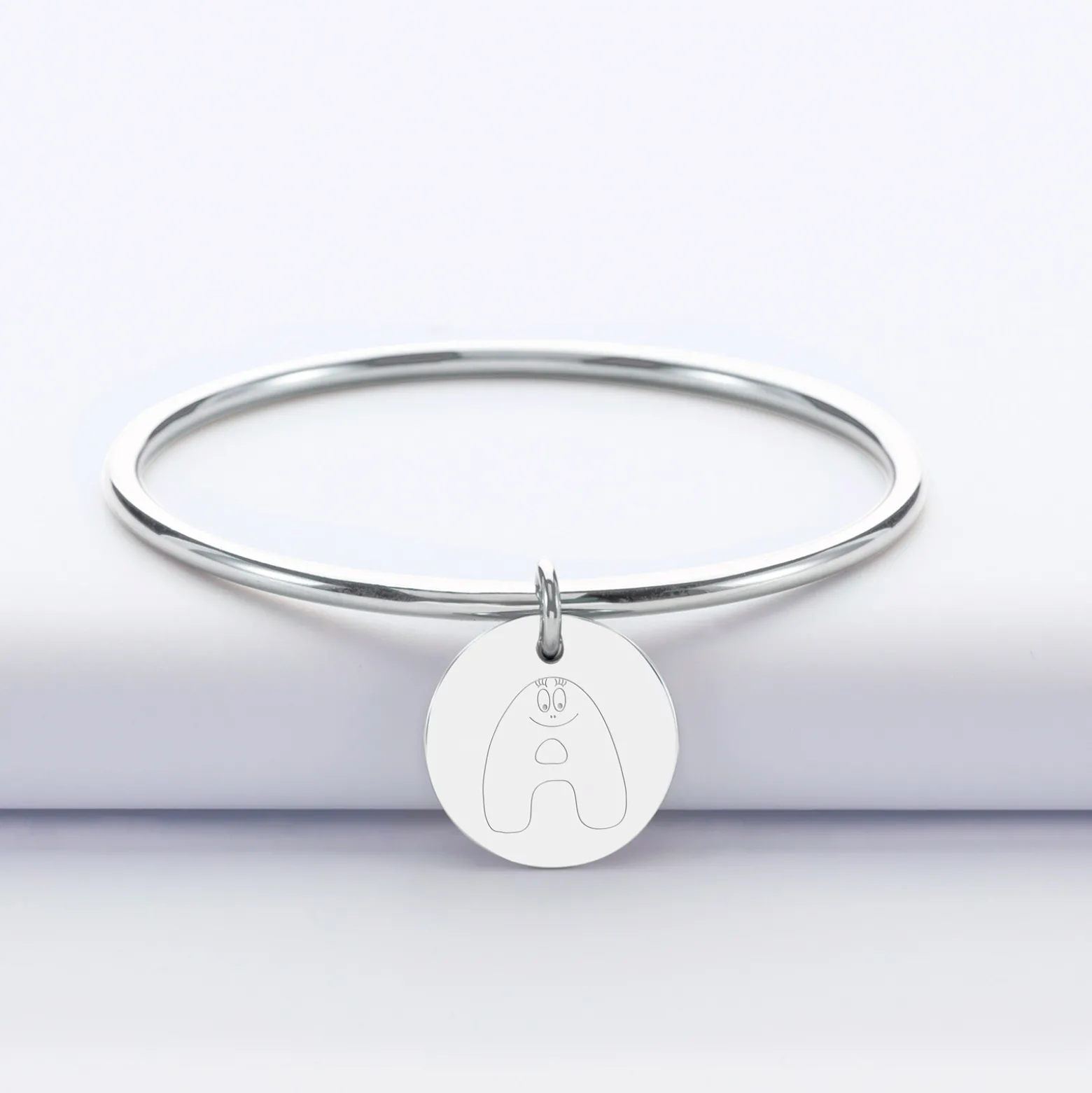 Bracelet jonc personnalisé médaille gravée acier 20 mm - HappyBulle x Barbapapa