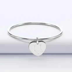 Bracelet jonc personnalisé médaille gravée acier coeur 20x18 mm
