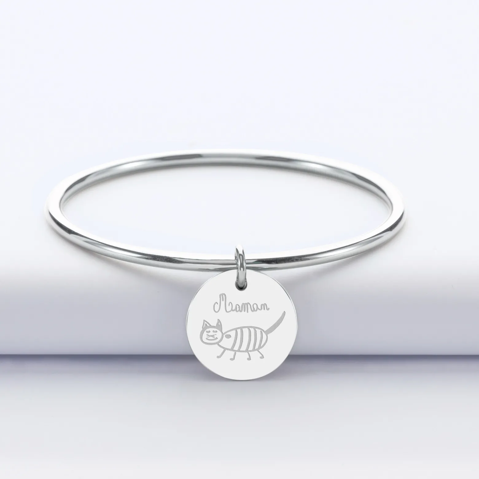 Bracelet jonc personnalisé médaille gravée acier 20 mm
