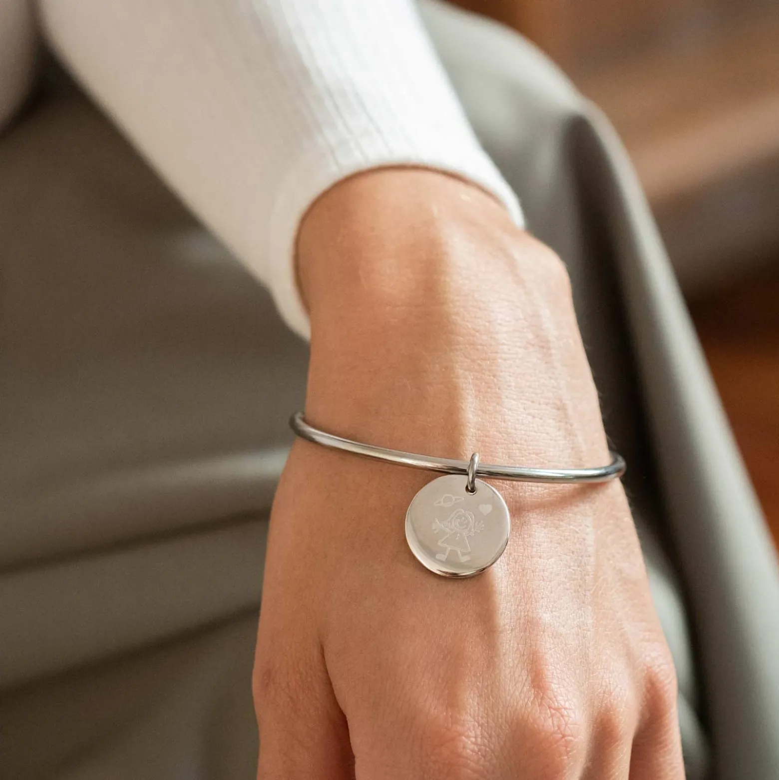 Bracelet jonc personnalisé médaille gravée acier 20 mm