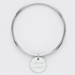 Bracelet jonc personnalisé médaille gravée acier 20 mm