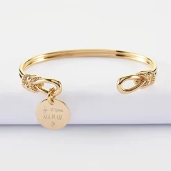 Bracelet jonc personnalisé "Le lien" médaille gravée plaqué or 15 mm - HappyBulle x Lilylovesfashion