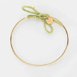 Bracelet jonc plaqué or et cordon pailleté