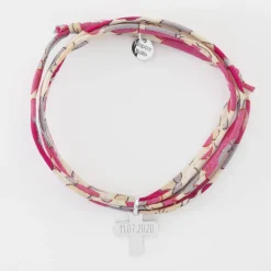 Bracelet Liberty 3 tours personnalisé médaille gravée argent croix 15x13 mm