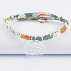 Bracelet Liberty personnalisé médaille gravée acrylique dormeuse ronde 20 mm