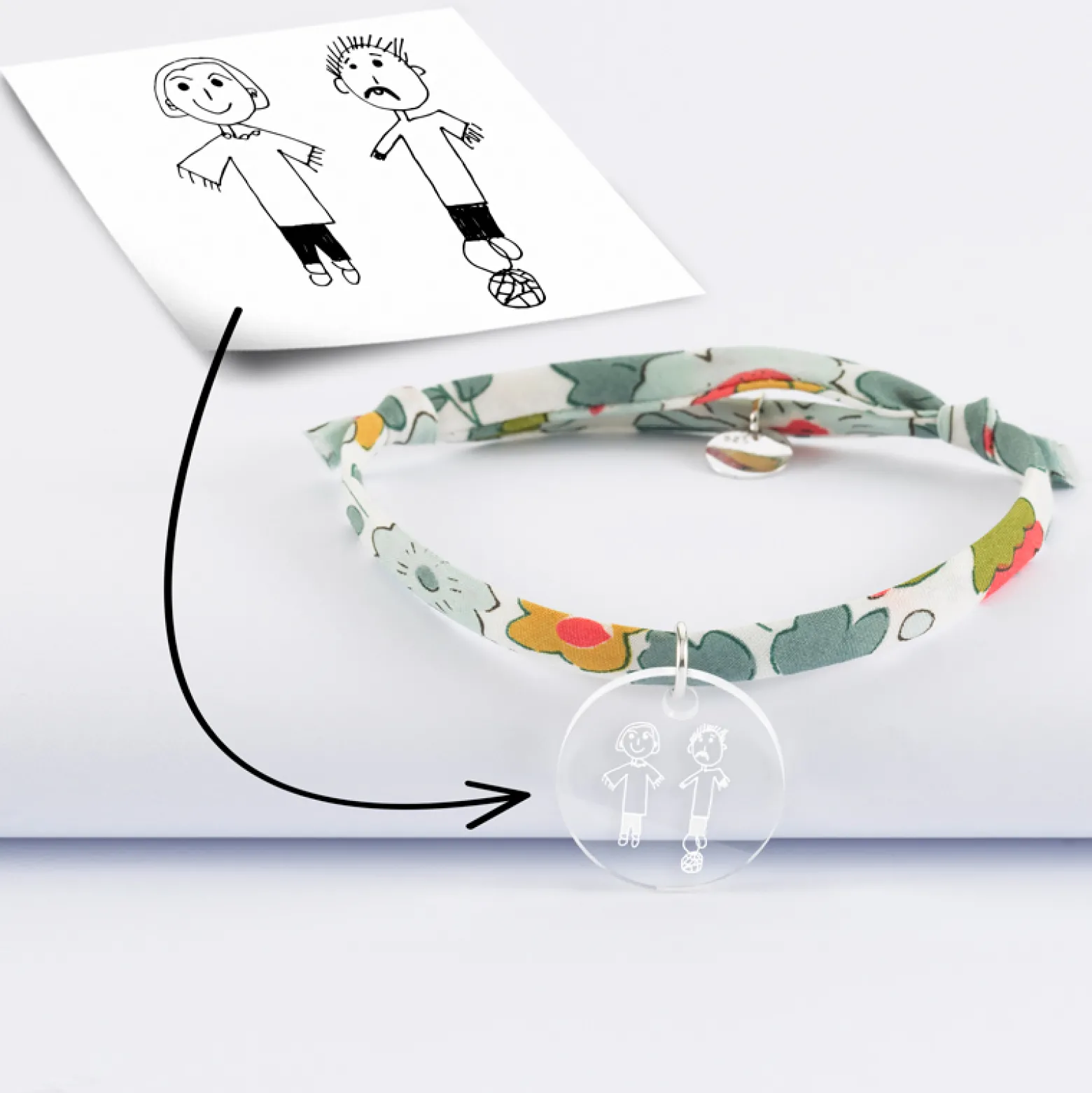 Bracelet Liberty personnalisé médaille gravée acrylique dormeuse ronde 20 mm