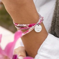 Bracelet Maman 3 tours Liberty personnalisé médaille gravée argent 15 mm