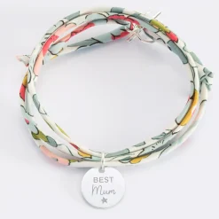 Bracelet Maman 3 tours Liberty personnalisé médaille gravée argent 15 mm