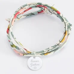 Bracelet Maman 3 tours Liberty personnalisé médaille gravée argent 15 mm