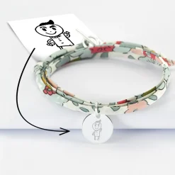 Bracelet Maman 3 tours Liberty personnalisé médaille gravée argent 15 mm