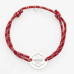 Bracelet Marié personnalisé cordage marin simple médaille gravée argent 2 trous 20 mm