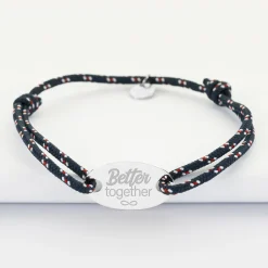 Bracelet Marié personnalisé cordage marin simple médaille gravée argent ovale 25x16 mm