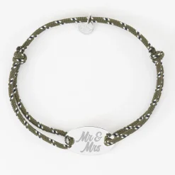 Bracelet Marié personnalisé cordage marin simple médaille gravée argent ovale 25x16 mm