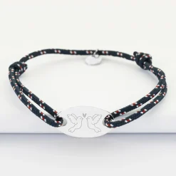 Bracelet Marié personnalisé cordage marin simple médaille gravée argent ovale 25x16 mm