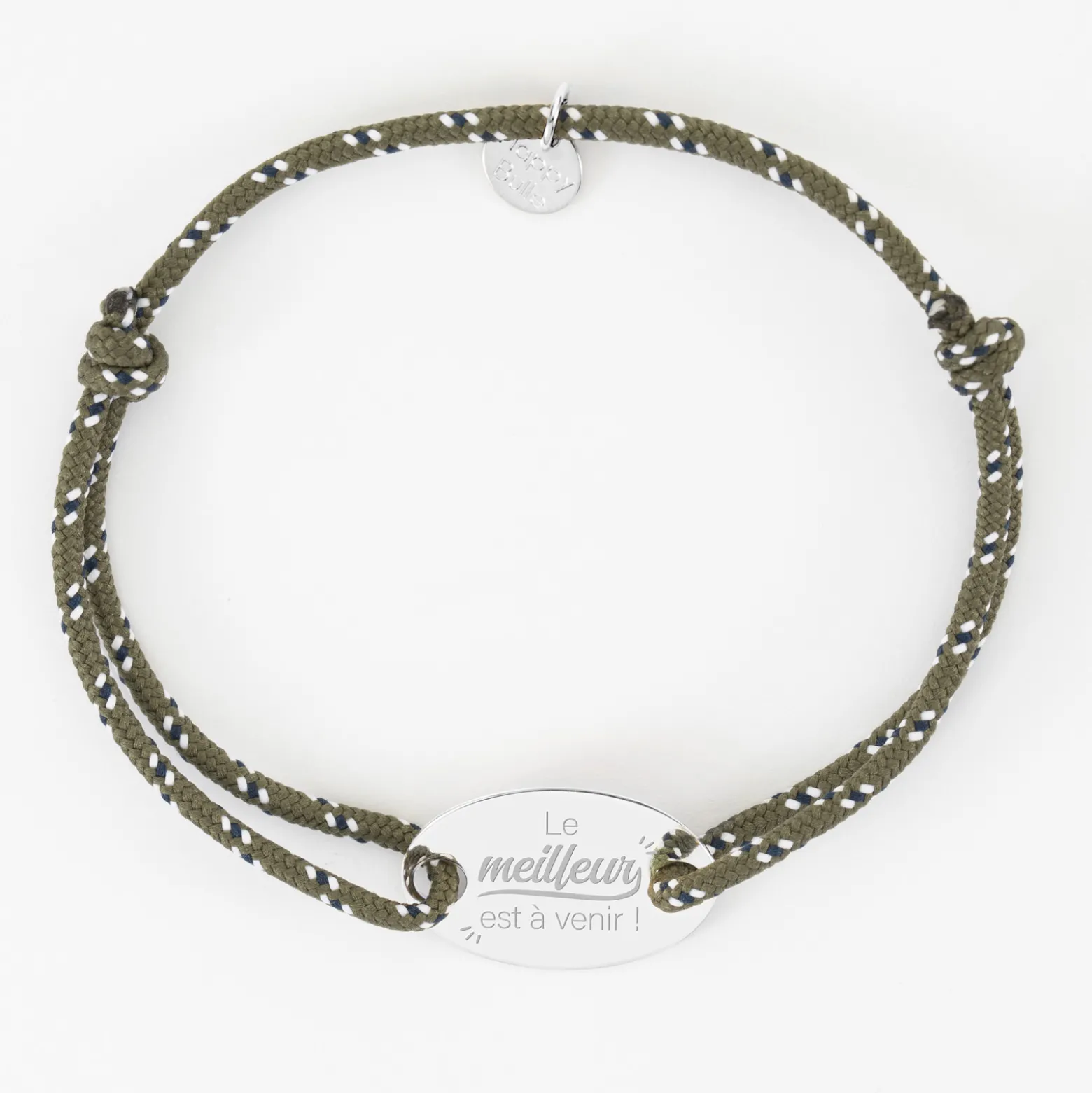 Bracelet Marié personnalisé cordage marin simple médaille gravée argent ovale 25x16 mm