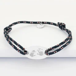 Bracelet Marié personnalisé cordage marin simple médaille gravée argent ovale 25x16 mm