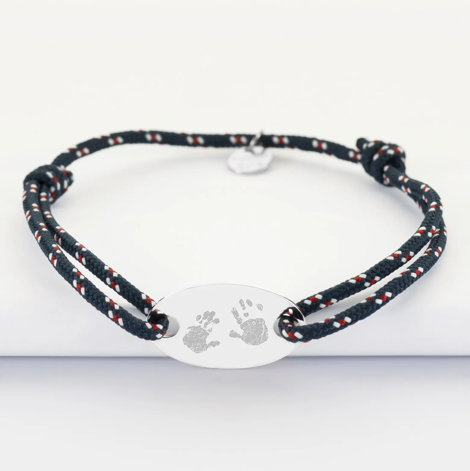 Bracelet Marié personnalisé cordage marin simple médaille gravée argent ovale 25x16 mm