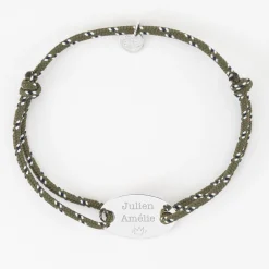 Bracelet Marié personnalisé cordage marin simple médaille gravée argent ovale 25x16 mm