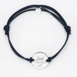 Bracelet Marié personnalisé cordon doublé médaille gravée argent 2 trous 20 mm