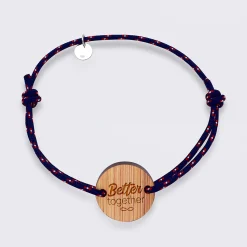 Bracelet Marié personnalisé cordage marin simple médaille gravée bois ronde 2 trous 21 mm