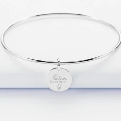 Bracelet Mariée personnalisé jonc argent médaille gravée 15 mm