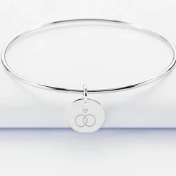 Bracelet Mariée personnalisé jonc argent médaille gravée 15 mm