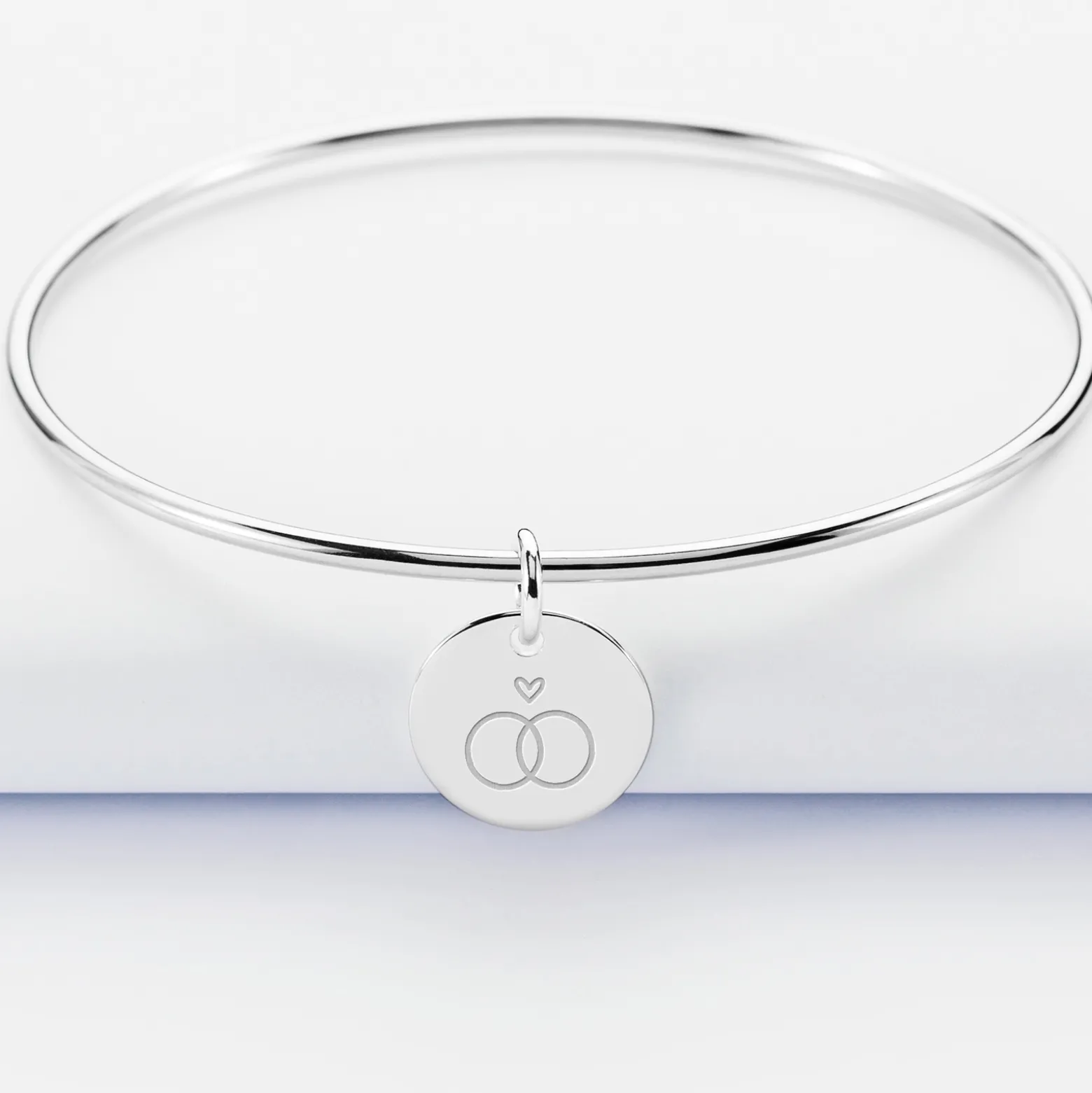 Bracelet Mariée personnalisé jonc argent médaille gravée 15 mm
