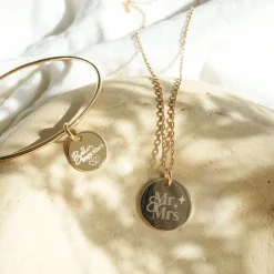 Bracelet Mariée personnalisé jonc plaqué or médaille gravée 15 mm