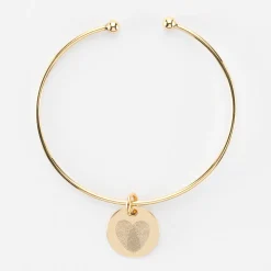 Bracelet Mariée personnalisé jonc ouvert boules plaqué or médaille gravée 15 mm