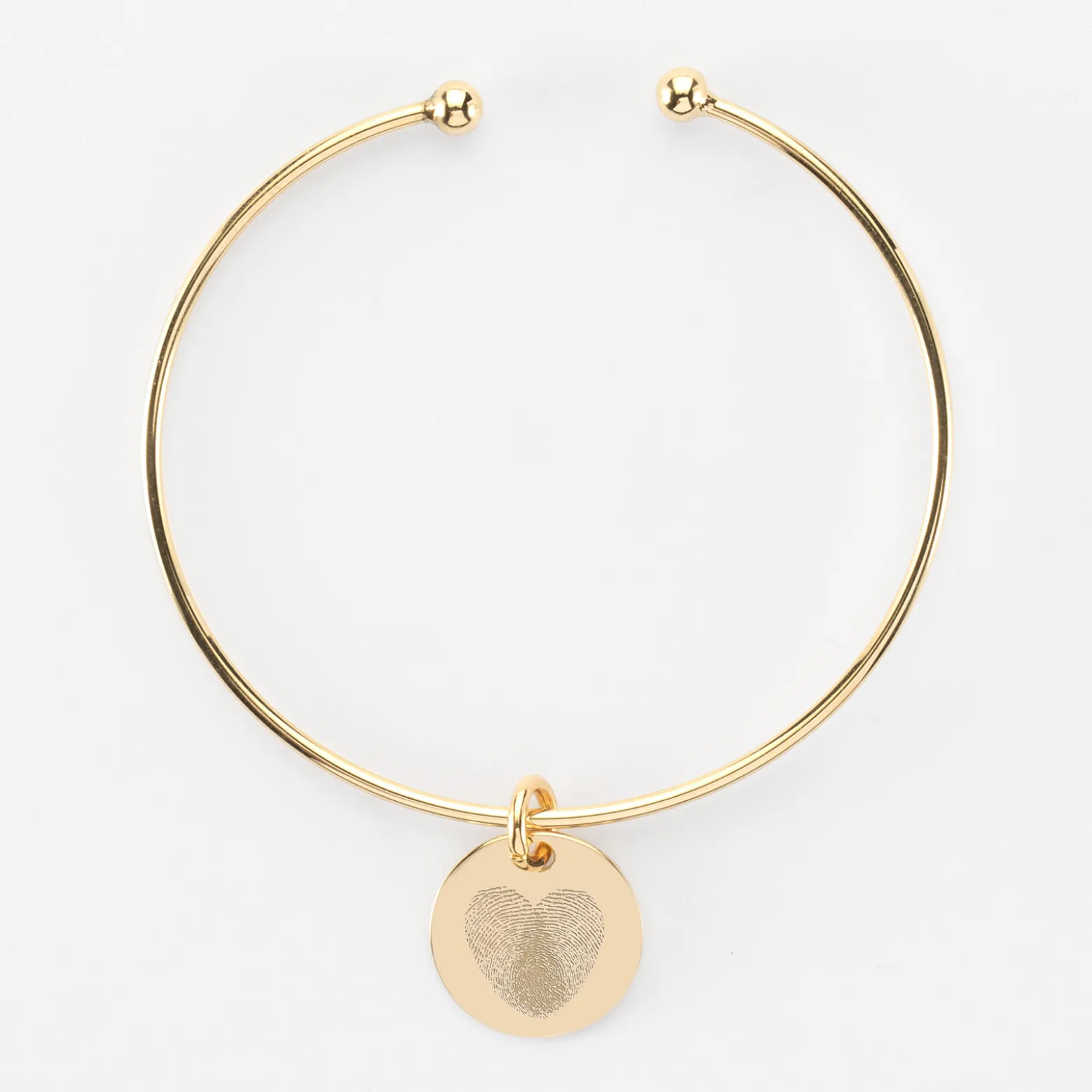Bracelet Mariée personnalisé jonc ouvert boules plaqué or médaille gravée 15 mm
