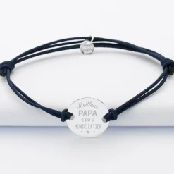 Bracelet Meilleur papa cordon doublé médaille gravée argent 2 trous 20 mm