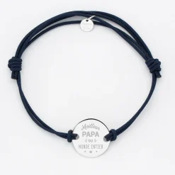 Bracelet Meilleur papa cordon doublé médaille gravée argent 2 trous 20 mm