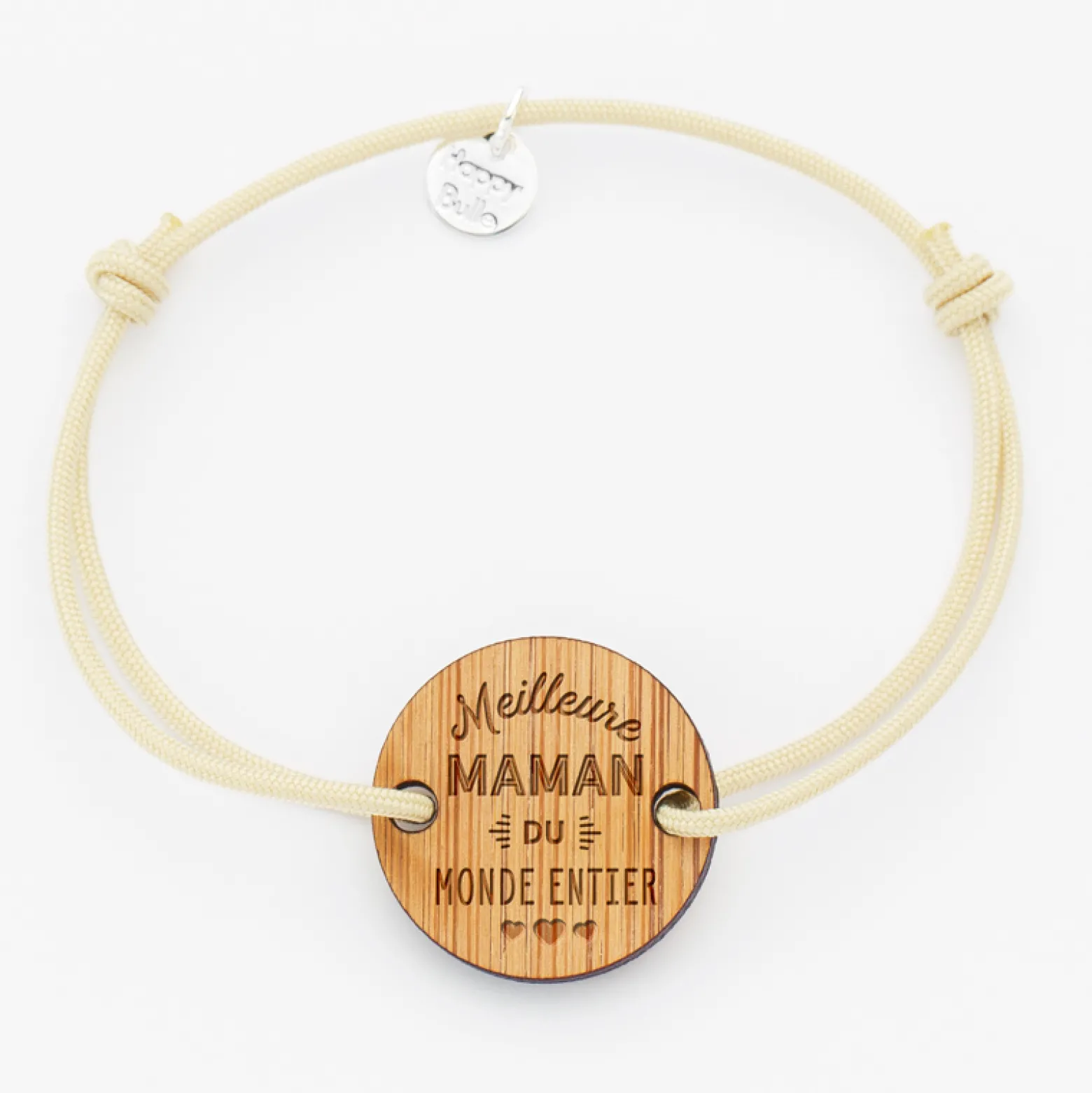 Bracelet Meilleure maman médaille gravée bois ronde 2 trous 21 mm