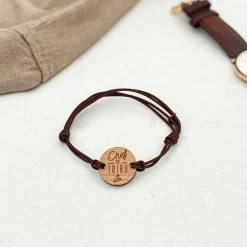 Bracelet papa homme médaille gravée bois ronde 21 mm - Edition spéciale