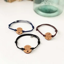 Bracelet papa homme médaille gravée bois ronde 21 mm - Edition spéciale