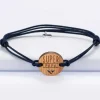 Bracelet Papa homme médaille gravée bois ronde 21 mm - Edition spéciale "Papa super héros"